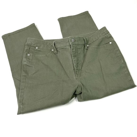 Talbots Outlet | Olive Green Capri Pants Straight Leg Crop Denim Womens 12P - Picture 1 of 7